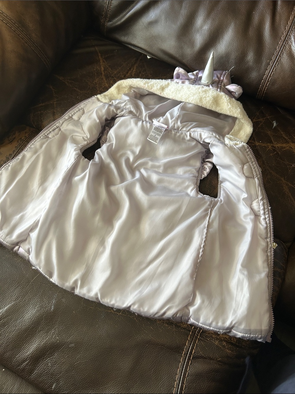 Little Lass Light Purple Unicorn Hooded Puffer Jacket